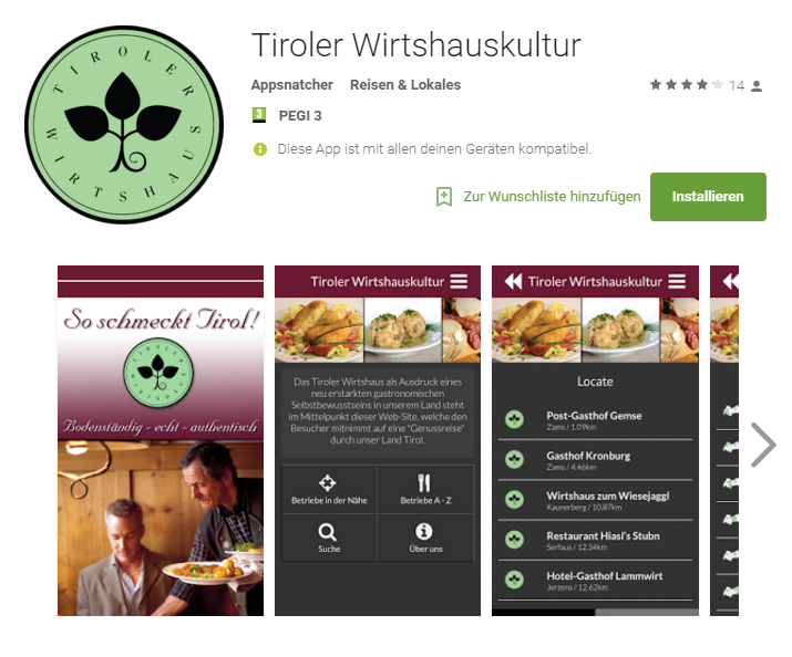 Tiroler Wirtshaus App für Android